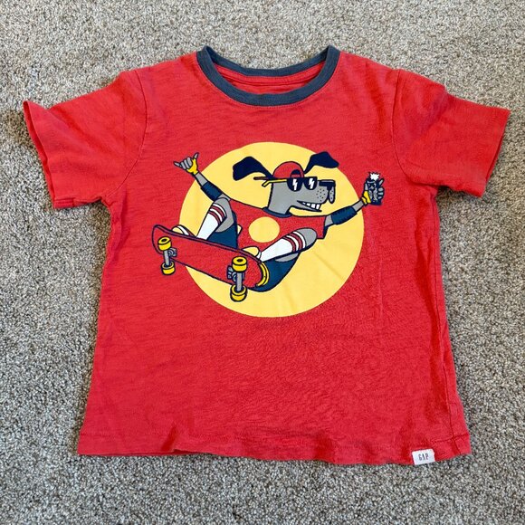 GAP Boys’ Graphic Tee Red Skateboarding Dog Size 5 - Picture 2 of 7